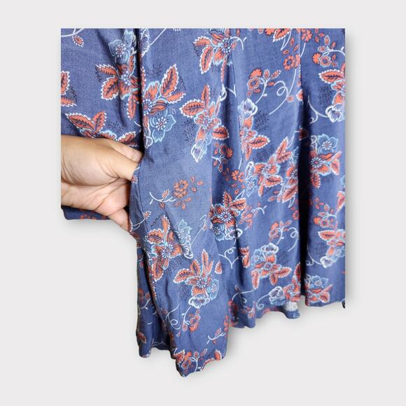 Ryder Blue Red Floral Long Sleeve Romper with Pockets Women's Size Small - Picture 3 of 8